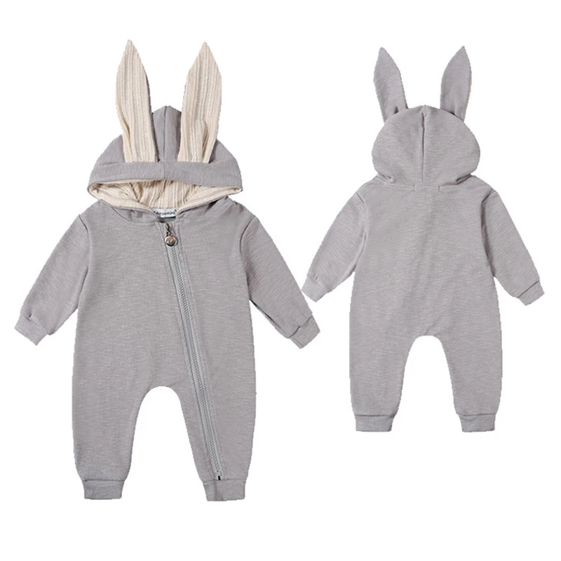 Детская одежда для новорожденных; одежда для альпинизма милые одеяния детские большие уши кролика; футболка с длинными рукавами комбинезон с капюшоном, на молнии, детские комбинезоны для мальчиков Детский комбинезон