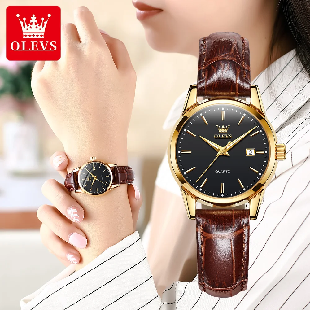 OLEVS Watch for Women Top Brand Luxury Women Quartz Wristwatches Breathable Leather Strap Waterproof Business Casual Women Watch