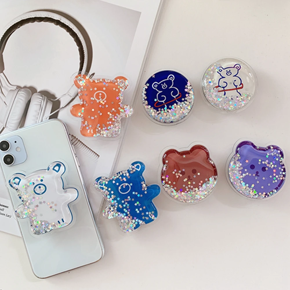 

Universal Cute Cartoon Bear Quicksand Foldable Mobile Phone Finger Ring Bracket Handle Air Bag Bracket Accessories For Iphone