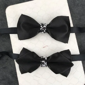 

2020 New Fashion Designer Men's Bow Ties Wedding Double Fabric Diamond Black BowTie Gorgeous Banquet Butterfly Tie with Gift Box
