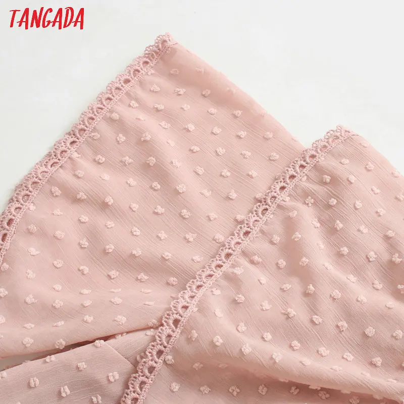 Tangada женское элегантное Сетчатое платье в розовый горошек с вышивкой, с бантом, с открытой спиной, с длинным рукавом, женское длинное пляжное платье, vestidos 3W76