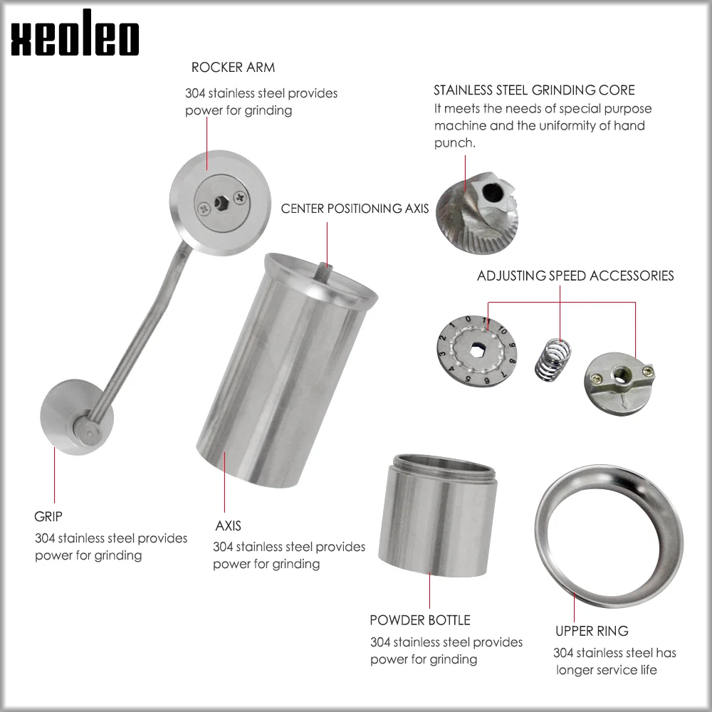 Online XEOLEO molinillo de Café Manual 45MM molino de café de aluminio negro marrón plata oro 15g Mini máquina café portátil