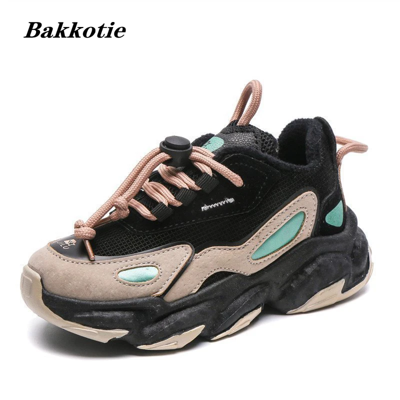 

Kids Sports Sneakers 2021 Winter Girls Boys Fashion Casual Running Trainers Chunky Sneakers Children Shoes Warm Fur Thick Sole