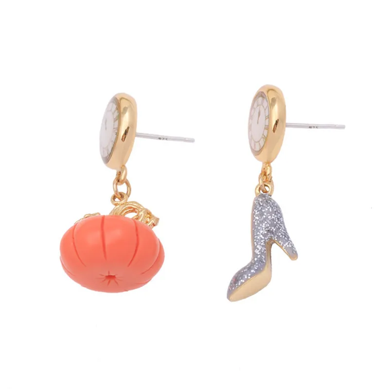 

Gold-plated Clock Pumpkin Elegant Crystal Shoes Pendant Stud Earrings for Women Without Pierced Ears Girl Ear Clip Fine Jewelry