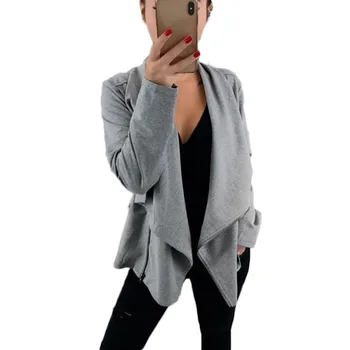 

2019 Diagonal Zipper Design Women Casual Solid Color Turn-down Collar Autumn Winter Long Sleeve Jacket Coat chaqueta mujer Z2