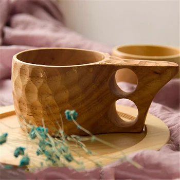 

Chinese Portable Wood Coffee Mug Rubber Wooden Tea Milk Cups Water Drinking Home Office Clear Texture Smooth Surface FP8