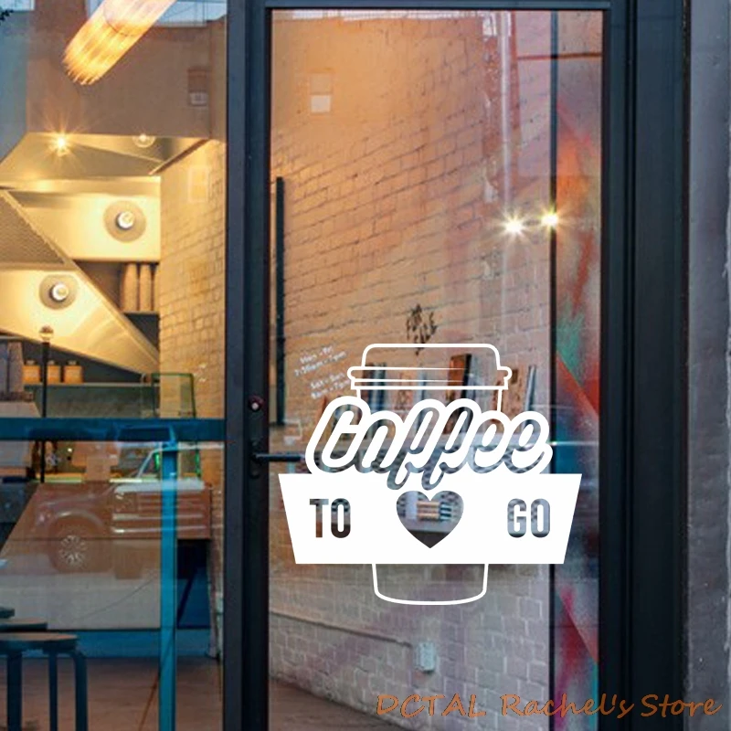 DCTAL Coffee Shop Sticker Dining Room Mug Cup Vinyl Wall For Window CAFE Love Heart Shape