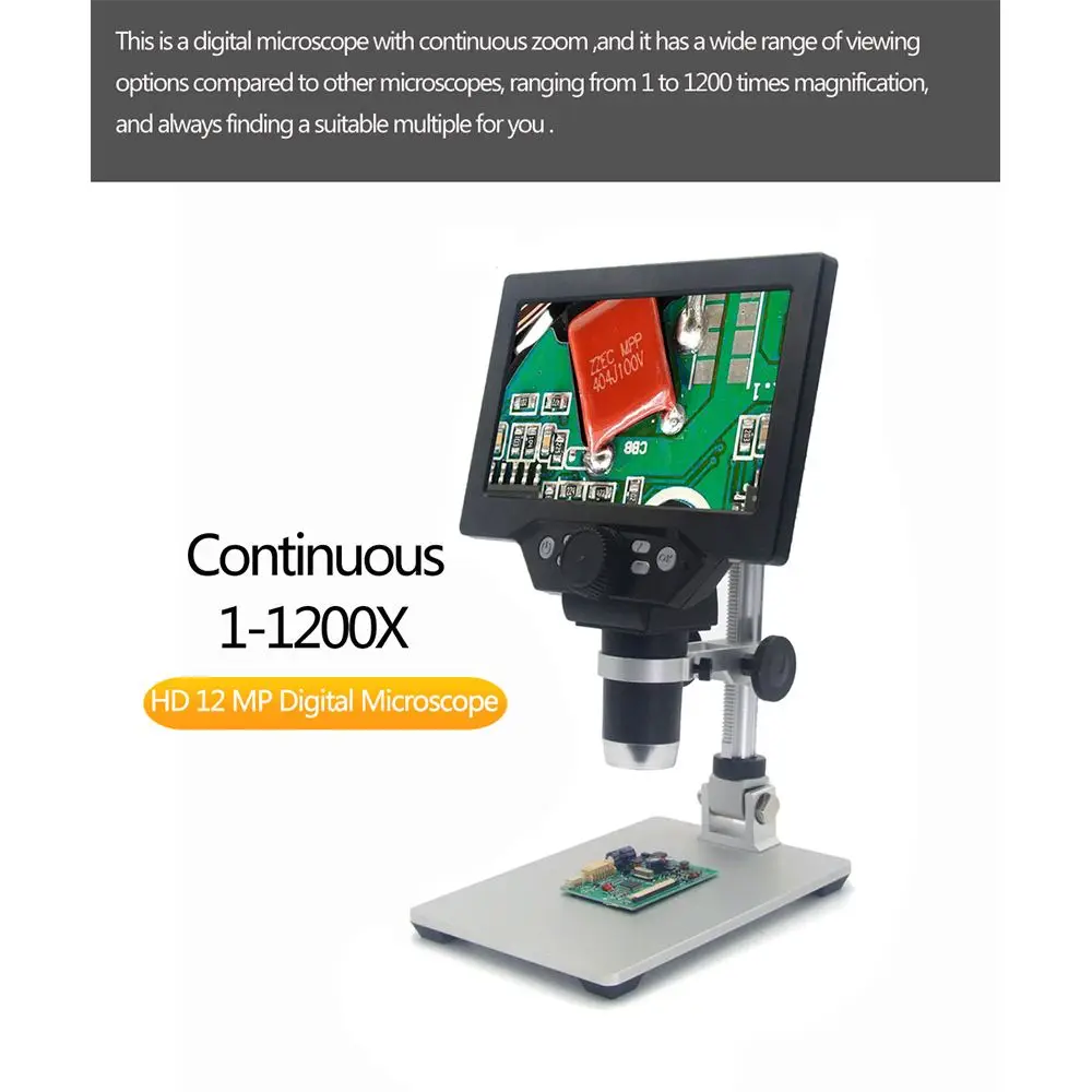 US $66.83 1200X Digital Microscope Electronic Video Microscope 7inch LCD 12MP Solder Phone Repair Magnifier Builtin Battery