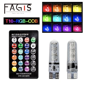 

Fagis 2 Pcs T10 Led 194 168 W5W 5050 6SMD RGB Car Dome Reading Lights Automobiles Wedge Lamp RGB LED Bulb With Remote Controller