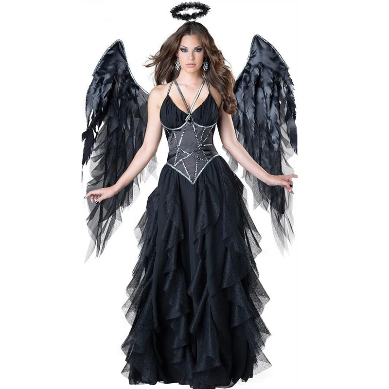 Multiple Carnival Halloween Lady Deluxe Dark Angel Costume Fallen Demonic  Feather Halo Wings Roleplay Cosplay Fancy Party Dress - AliExpress 200000532