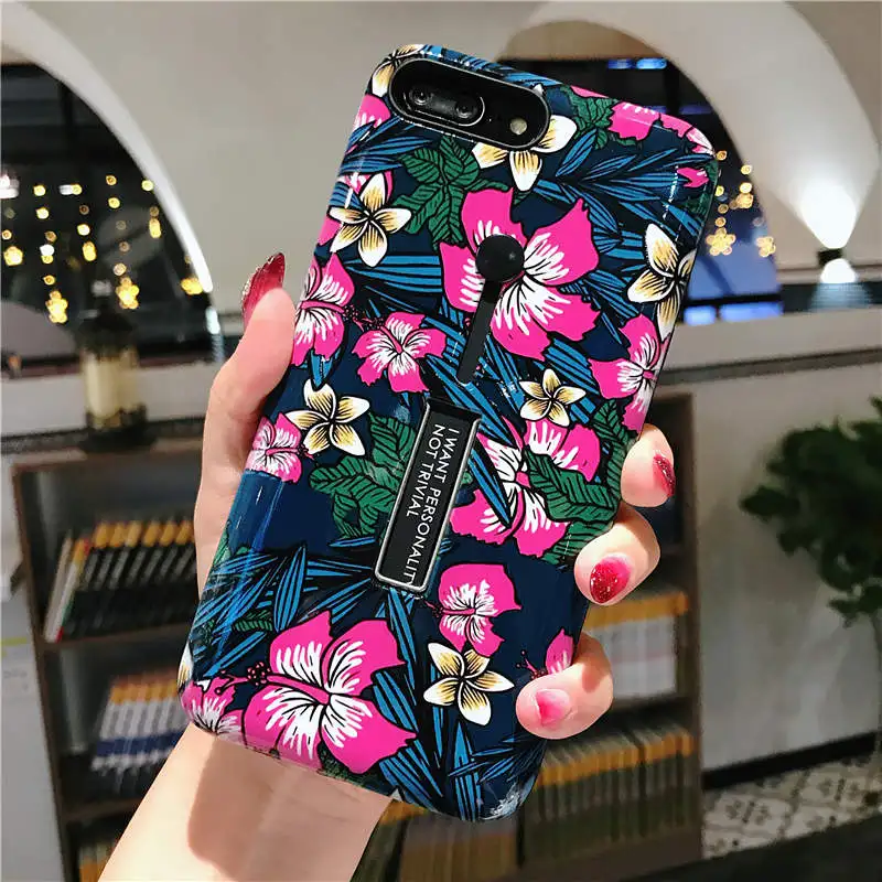 N Модный чехол для телефона с петлей и цветами для iPhone 11 Pro Max XS Max цветочный скрытый защитный чехол с держателем - Цвет: N