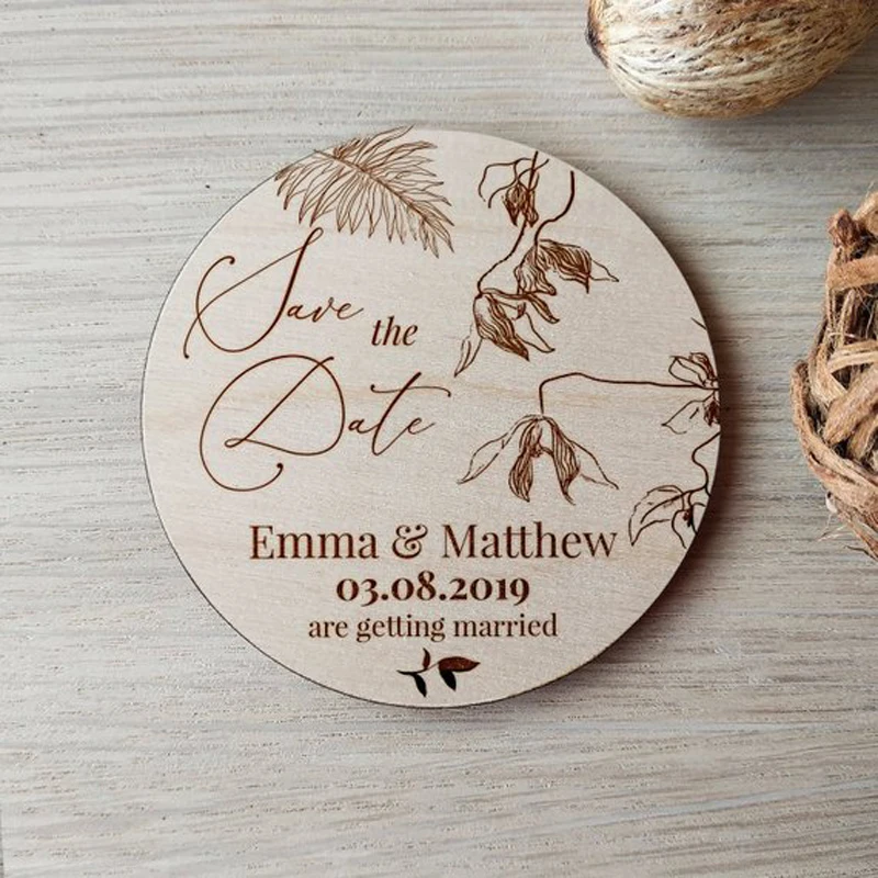  Personalized Save the Date Magnets Custom Wooden Save the Date Magnets Rustic wood slice magnetwedd - 4000118936595