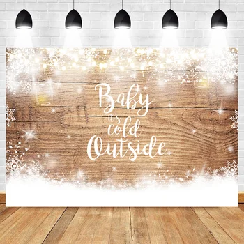 

Baby It's Cold Outside Backdrop Winter Snowflake Baby Shower Photography Background Wood Floor Winter Baby Shower Backdrops