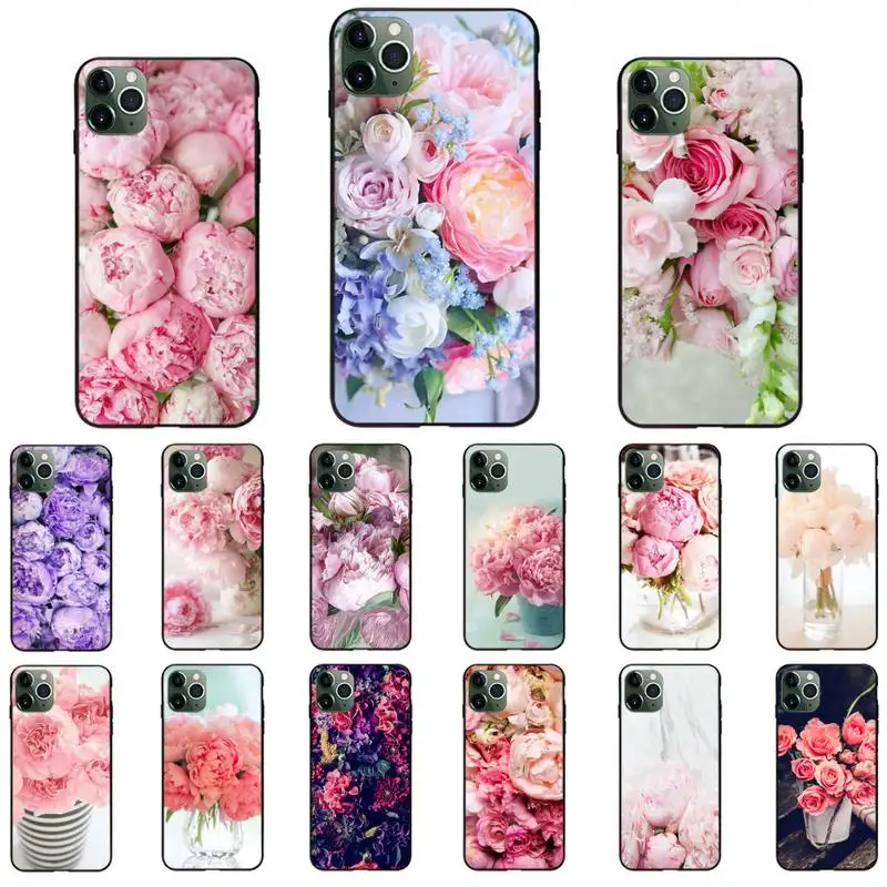 Elegant Pink Purple Peony Flower On the Phone Case For iPhone SE2 11 Pro XS MAX XR 8 7 6 Plus 5 5S SE 12 mini 12ProMax | Мобильные