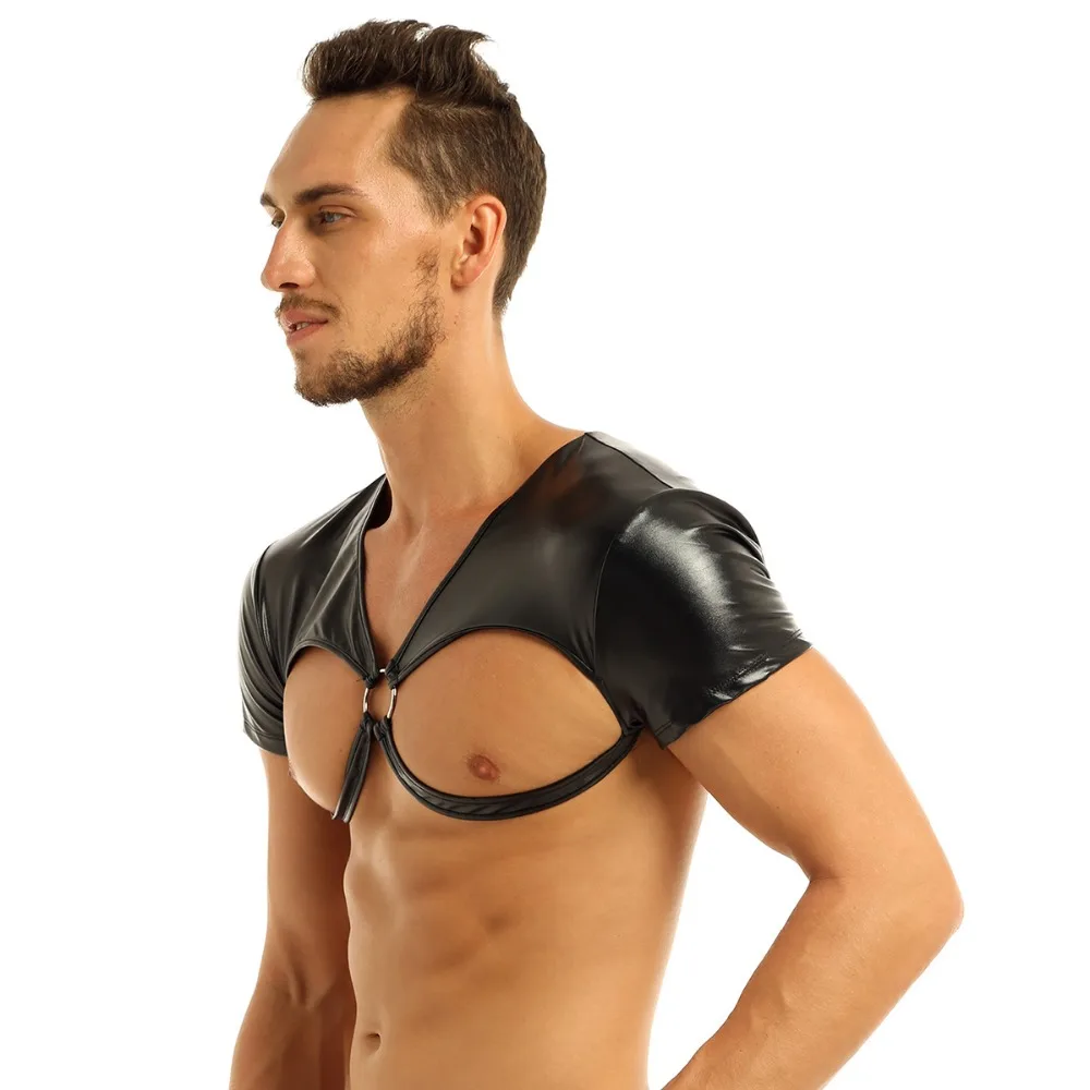 FEESHOW Black Faux Leather Harness Shoulder Bondage Belt Mens Half Tank Top Clubwear Male Stage Costume Crop Tops Chest Bdsm Men -Zentai shop online H34aeb038795e4afba756448183cee6b6d.jpg