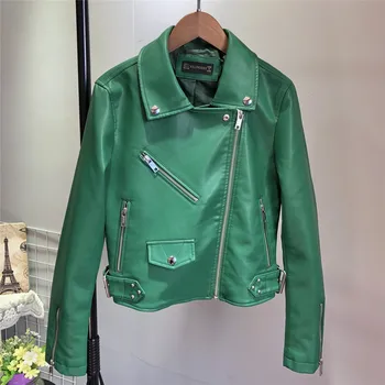 

Women's Candy-colored Leather Jacket Short Locomotive PU Leather Jacket New Women's Spring Autumn Short Street Coat Nancylim