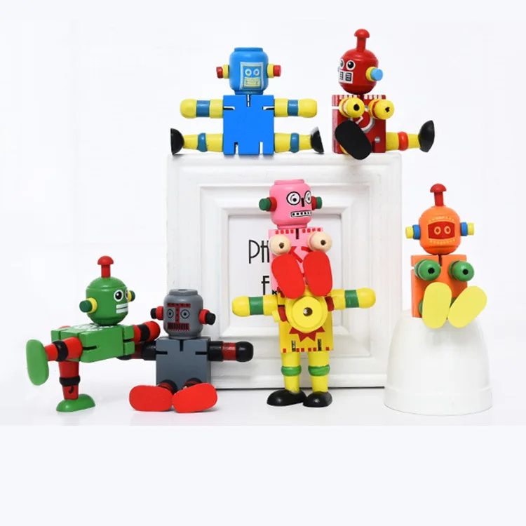 

Children Wood Early Education Toy Creative Cool Building Blocks Toy Wooden Transformation Elastic Robot Manufacturers Direct Sel