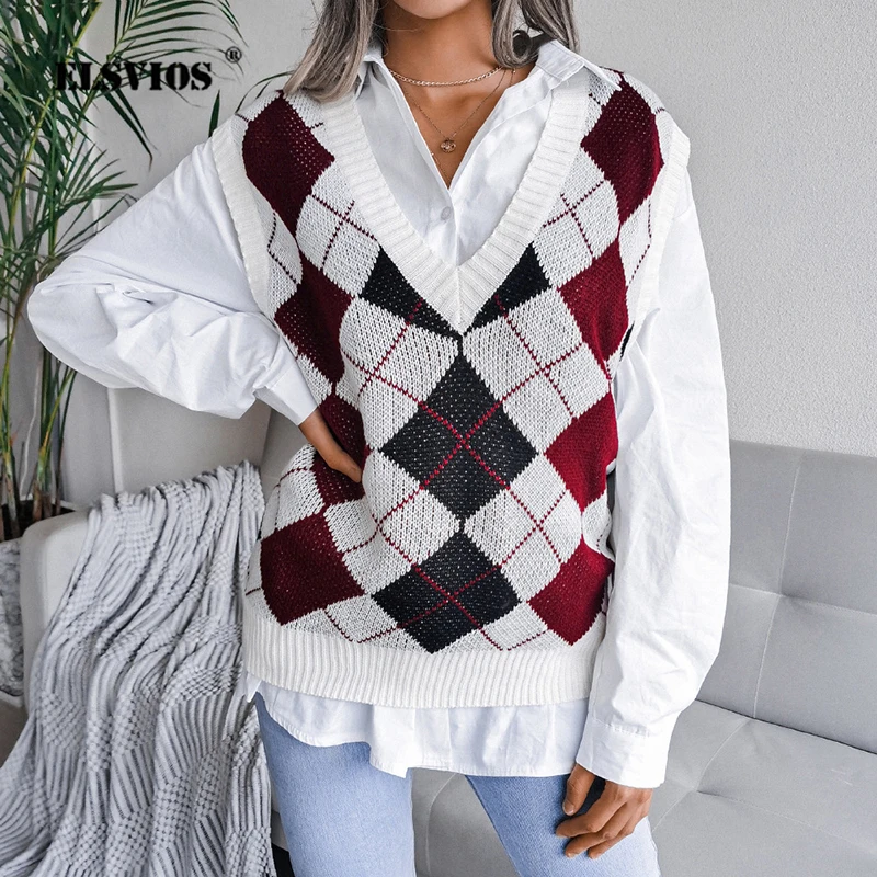 

Женский пуловер с принтом «гусиная лапка», с V-образным вырезом