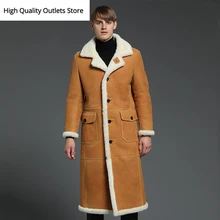 Шуба мужская из овчины шубы из натуральной кожи Тренч Верхняя одежда натуральная Парка выше колена зимняя кожаная желтая