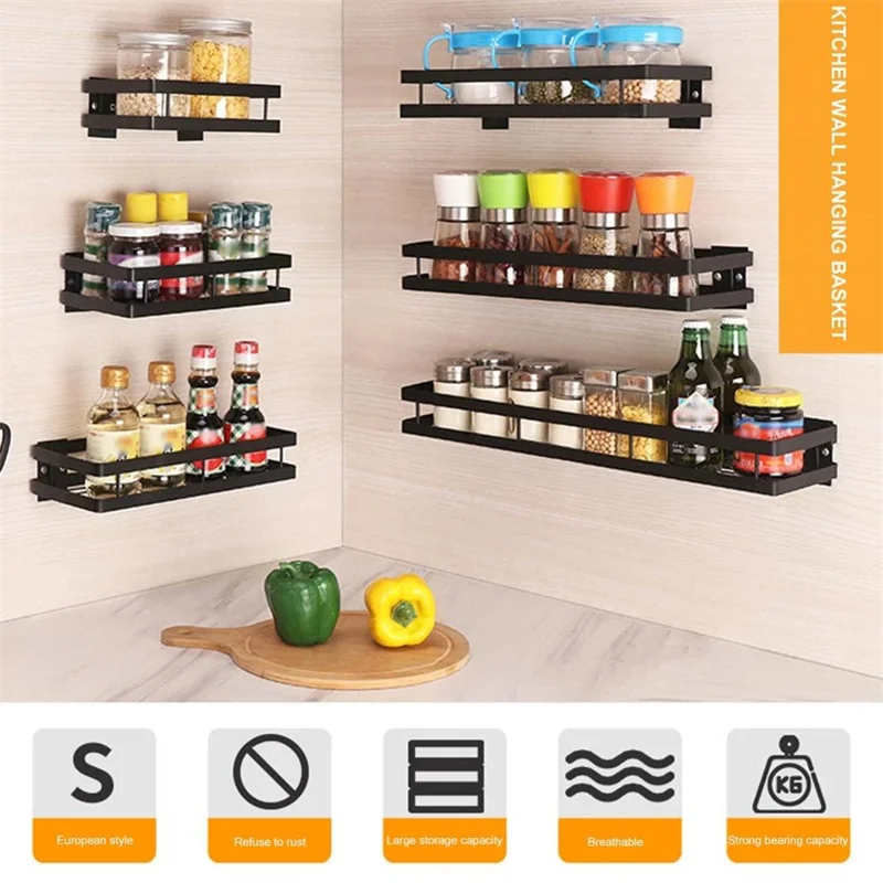 

Kitchen Organizer Wall Mount Bracket Holder Wall Storage Shelf For Spice Jar Rack Cabinet Shelves Kitchen Gadgets Supplies