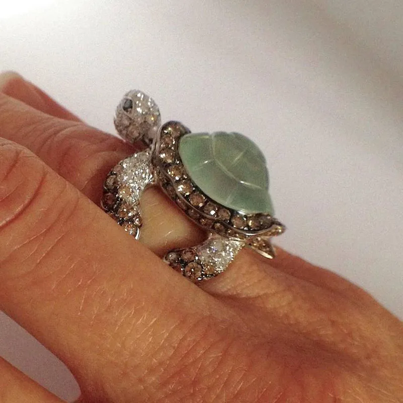 Ring M428 Модные милые кольца с украшением в виде черепахи, животные ползают, зеленая черепаха, ракушка, стразы, кольца для женщин, девушек, гламурные ювелирные изделия, подарки Z3M428 - Цвет основного камня: Ring M428