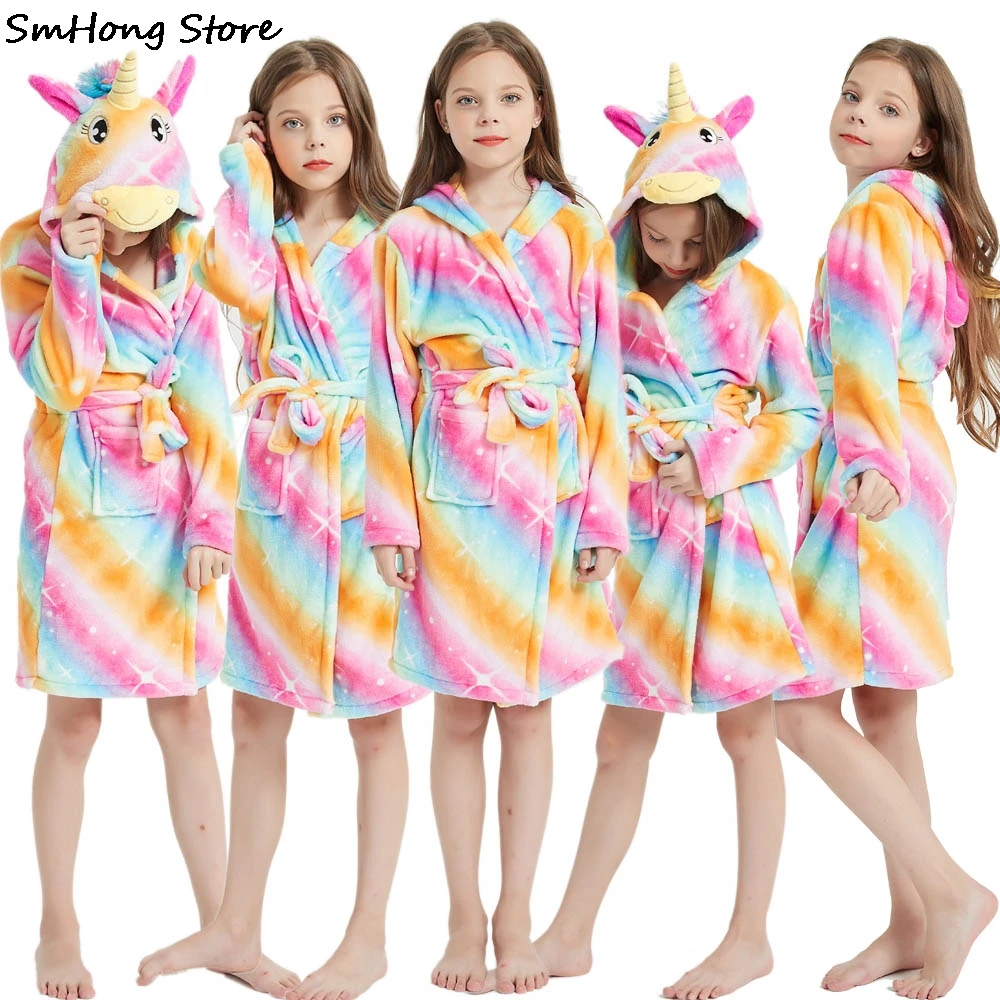 Kigurumi-Pijama de franela con capucha para niños y niñas, ropa de dormir de Animal y unicornio, bata de baño, Bata
