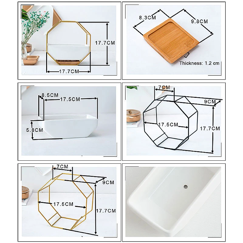 Восьмиугольник геометрический цветочный горшок металлический железный каркас керамический настенный горшок для растений в горшках офисное Украшение Рабочего Стола