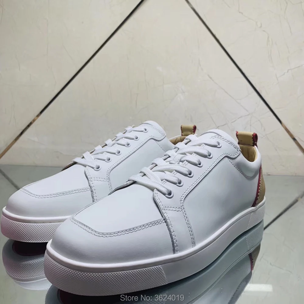 

Low Cut cl andgz White Leather Gold heel Lace up Rivets Red bottoms for men Flat Lovers of Sneakers casual Sports shoes Footwear