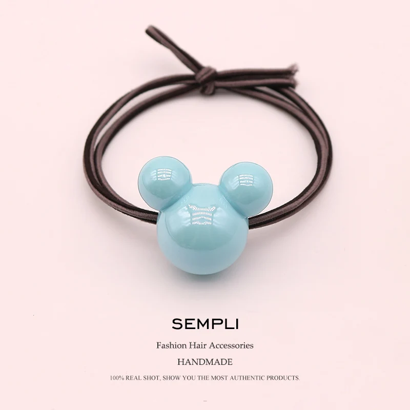 Blue Sempli, 9 цветов, эластичные резинки, акриловые красные головки Микки Минни для женщин, эластичные резинки для волос, детские головные уборы - Цвет: Blue