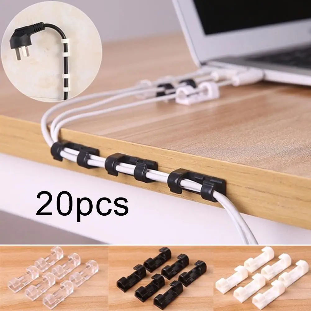 Cable Organizer 20Pcs Self-adhesive Cable Clip Clamp Wire Buckle Line Fastener Organizer Fixer Home Office Storage Data Line Clip