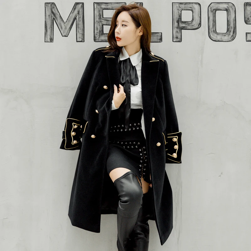Двубортное пальто в стиле милитари шерсть норки в британском стиле дизайнерское деловое пальто в Корейском стиле верхняя одежда зимние женские пальто