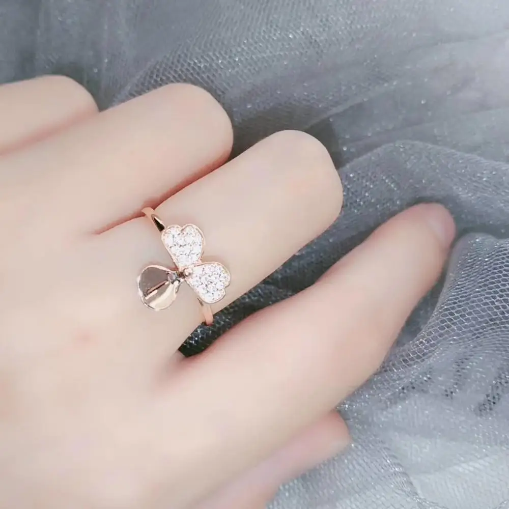

VOJEFEN 18k Rose Gold Women Round Diamond Butterfly Bug Cluster Ring with Cubic Zirconia Bow Ring