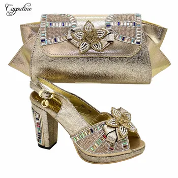 

Latest Champange Color African High Heel Sandal Shoes Matching With Handbag Set For Lady 888-1 Heel Height 10CM 4Color