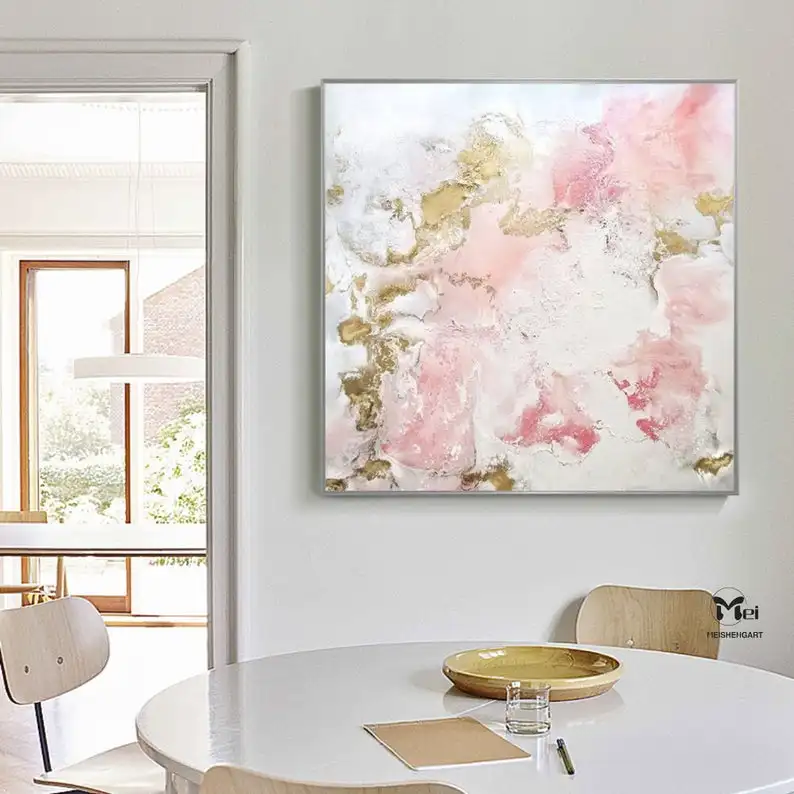 

Pink Texture Abstract Acrylic Painting Modern Art Textured Gold Painting Extra Large Wall Art Bedroom Canvas Contemporary Art