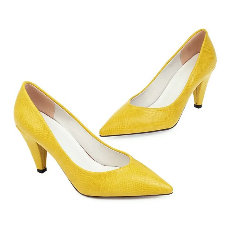 Tuyoki Women Soft Pumps Pu Leather Office Work Retro Simple Casual Shoes Women Pointed Toe Ruffles Pumps Size 32-43
