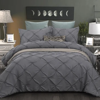 

BEST.WENSD Luxury grey Duvet Cover Pinch Pleat Brief Bedding Set Queen King 3pc BedLinen set Comforter Cover Set With Pillowcase