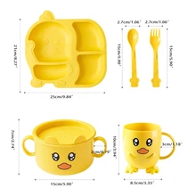 Bol de canard de dessin animé mignon tasse cuillère fourchette pour bébé maternelle assiette à dîner divisée vaisselle Anti chute