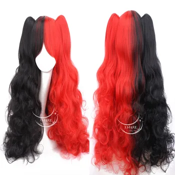 

Hot sale hat wigs Anime Cos Wig Black Red Gradient Double Tiger Clip Big Wave Long Roll Wigs free shipping