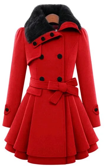 KMETRAM зимнее пальто Женское шерстяное пальто женский корейский длинный Тренч пальто и куртки Женский меховой воротник теплая куртка плюс размер MY4293 - Цвет: red