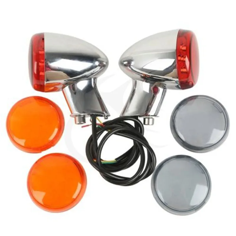

Motorcycle Black/Chrome 3 Color Lens Amber LED Turn Signal Light+Bracket For Harley XL 883 XL1200 Sportster 92+