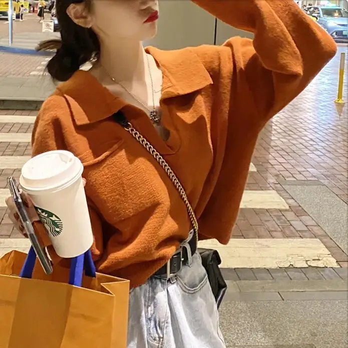 

Autumn 2020V Collar Loose Sweater Women's Sweater Top Woman Sweaters Femme Chandails Pull Hiver