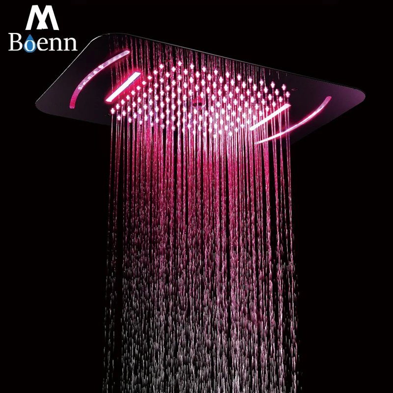 

M Boenn Bathroom Luxury Rain Shower Head 64 Color LED Showerheads 304 Stainless Steel 580*380mm Square Ceiling Spa Shower Panel
