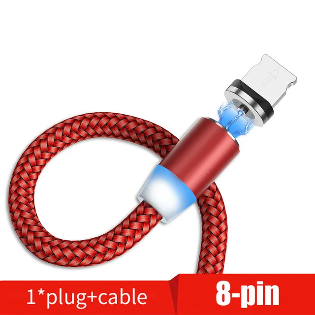1 м нейлоновый Магнитный usb-кабель для apple iphone android СВЕТОДИОДНЫЙ 8-контактный кабель для быстрой зарядки type C Магнитный зарядный кабель микро-usb провод - Цвет: Red For iPhone