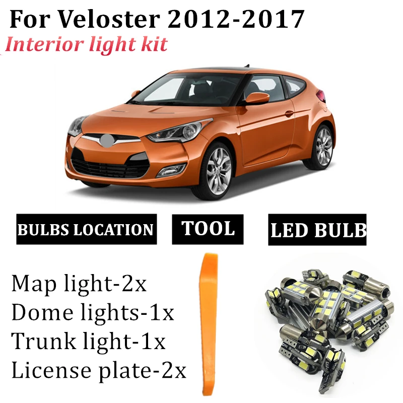 

9 шт. лампы автомобиля T10 Светодиодная внутренняя карта купольный свет комплект подходит для 2012 2013 2014 2015 2016 2017 Hyundai Veloster багажник лицензия лампа
