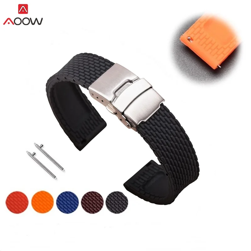 

AOOW Watchband Sport Diver Watch Band Watch Strap with Deployment Watchband Buckle Clasp Rubber Watch Strap 18mm 20mm 22mm 24mm
