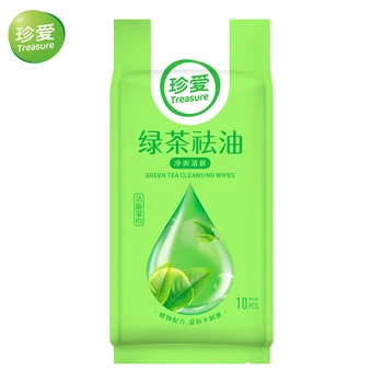 

2 Bags 20 Count Total Treasure Green Tea Extract Facial & Hands Wipes Nonwoven Wet Tissue Alcohol Free