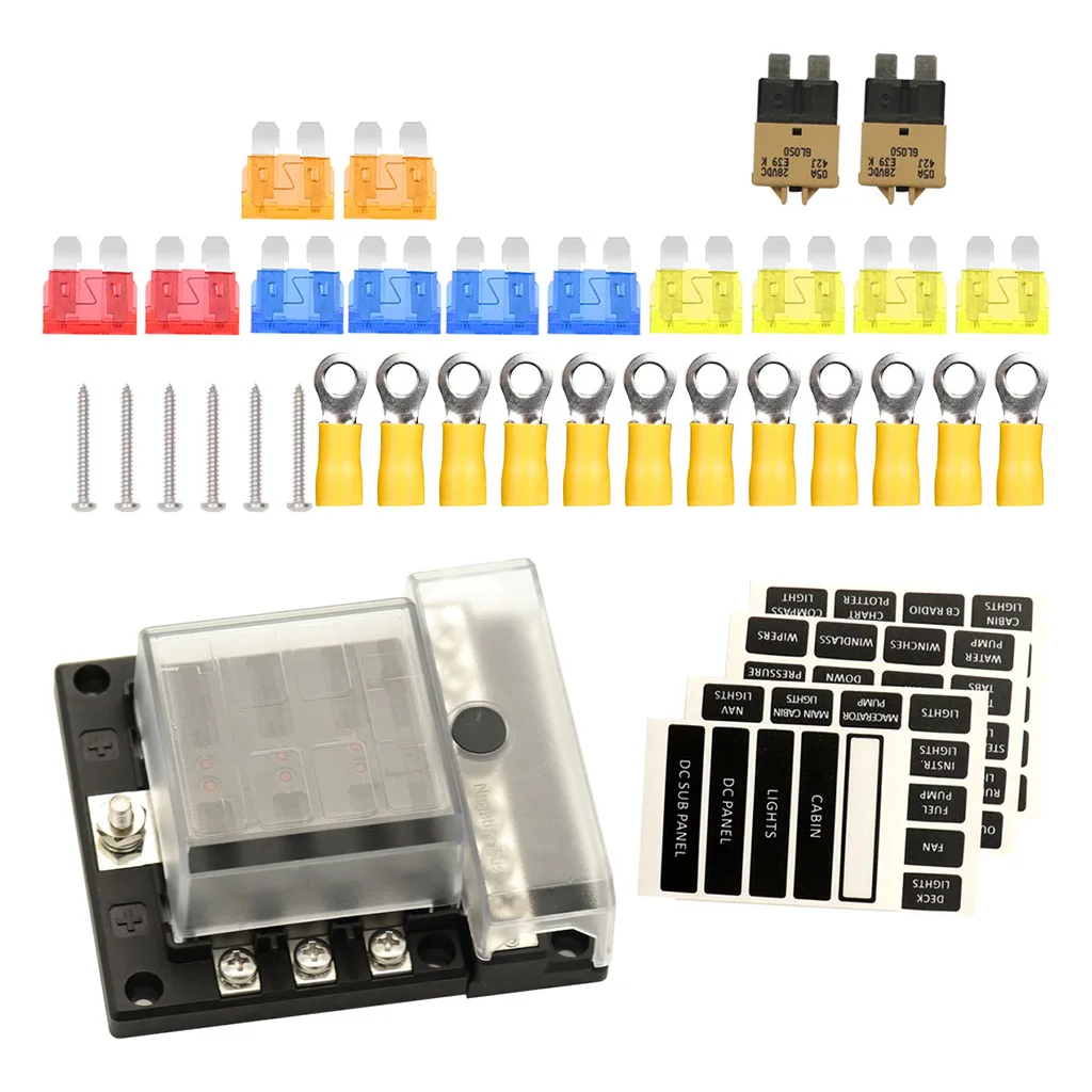 6-Way Blade Fuse Box Block Holder LED Indicator 12V 32V Suv Yacht Boat Ship Car