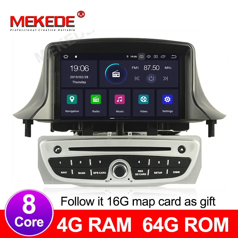 4+ 64G Автомобильный Android 9,0 Ca DVD gps плеер для Renault Megane 3 Fluence 2009- с GsP навигацией Радио стерео BT Wifi