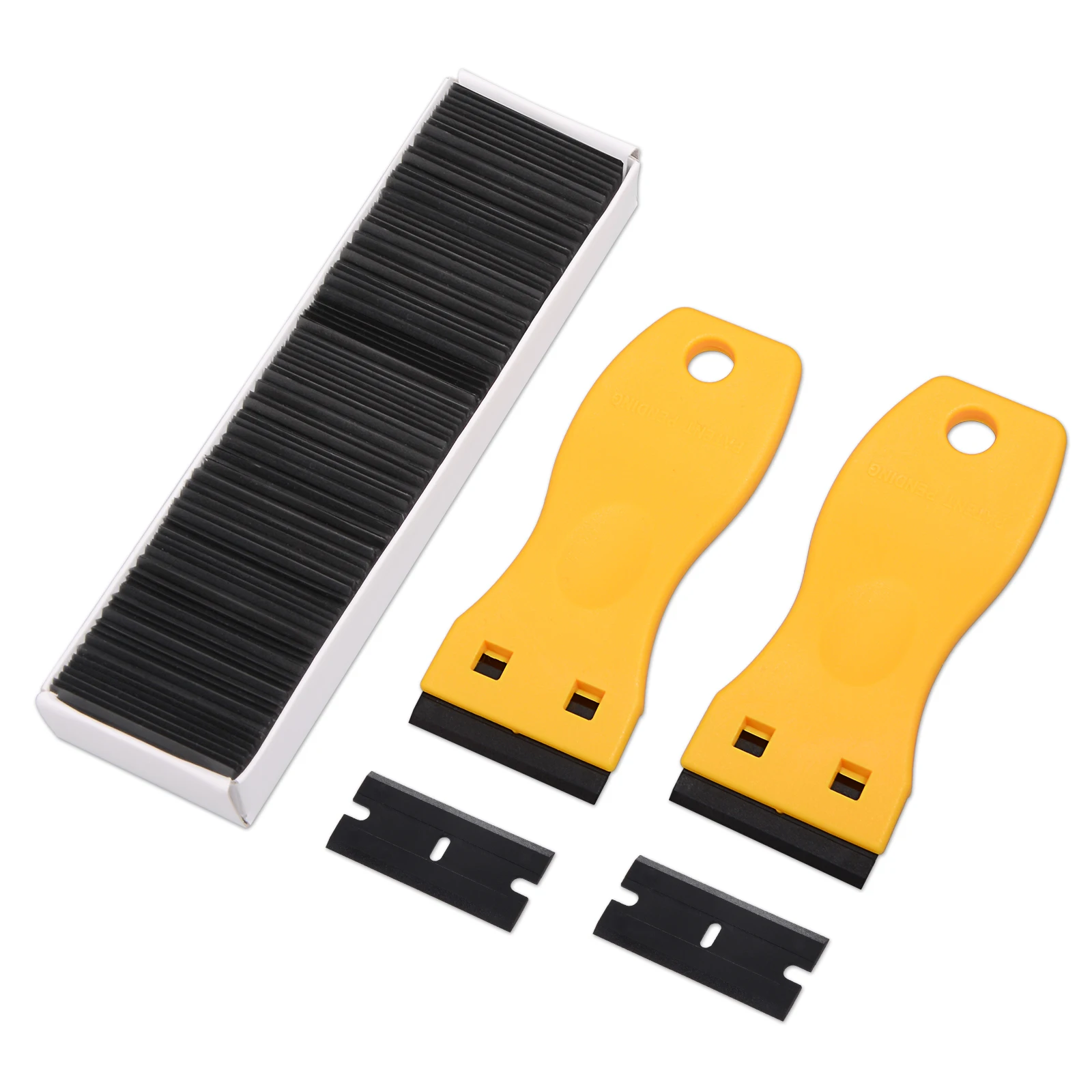 

FOSHIO 2pcs Razor Scraper+100pcs Razor Blade Car Sticker Remover Carbon Fiber Vinyl Wrap Car Window Squeegee Car Cleaning Tools