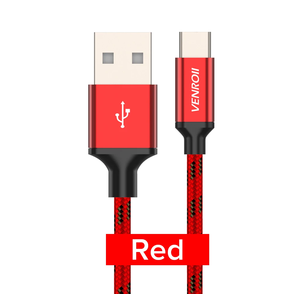 Venroii usb type-C кабель для samsung S10 S9 S8 A50 A70 3A Быстрая зарядка USB-C Кабо Kable type-C для Xiaomi mi Red mi Note 7 8 Pro - Цвет: Red